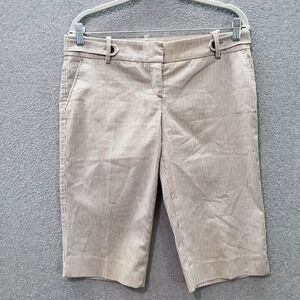 Bebe Women Pants 8 Beige Striped Capri Pockets Low Rise 15" Inseam Made in USA